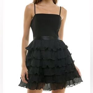 Black Tiered Ruffle Mini Dress With Adjustable Straps & Fitted Bodice